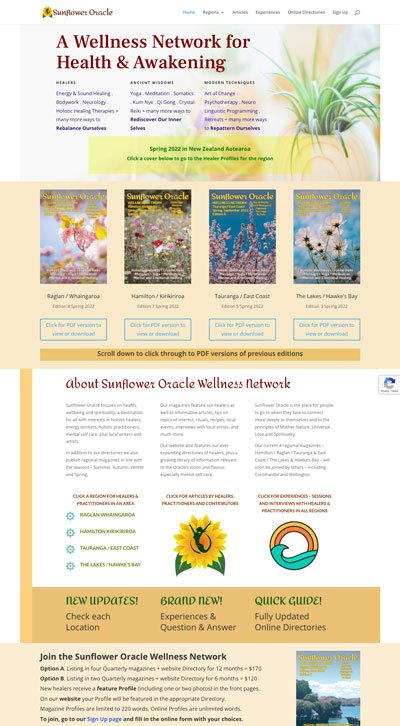 Web design for Sunflower Oracle Wellness Network